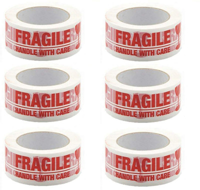 Shree Kala Home Decor Single Fragile Tape Printed Handle With Care 2 Inch (Manual)(Set of 6, Multicolor)