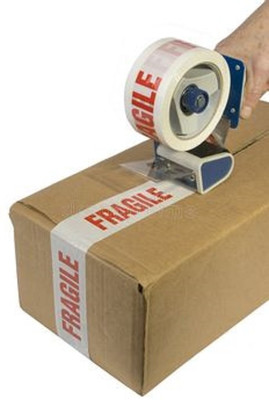 Sterling Design Handle with Care Fragile Tape Packaging Tape 2 Inch X 60 Meter Dispenser Printed Tape (Manual)(Set of 22, White)