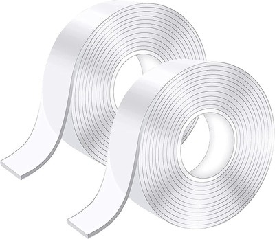 Moyokart Double Sided Multipurpose Removable Traceless Mounting Adhesive Tape for Washable Reusable Double Sided (Manual)(Set of 2, Transparent)
