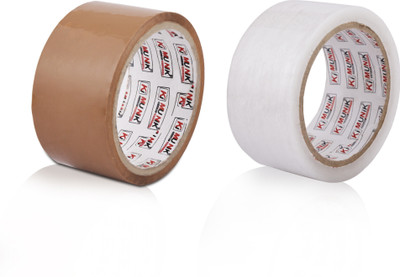 Ki Munik 2 Inch / 65 Mtr Packaging Self Adhesive Bopp Tape For E-Commerce Box Packing, Home, Office, Parcel & Carton Sealing Premium Quality (Manual)(Set of 2, Brown, White)