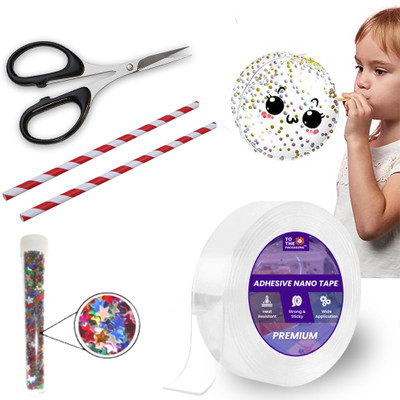 tothepackaging Nano Tape with Glitter Flakes Stars Straw for Balloon Reusable, DIY Art & Craft Double sided Ivy Grip Tape Kit with Scissor (Manual)(Set of 1, Transparent)
