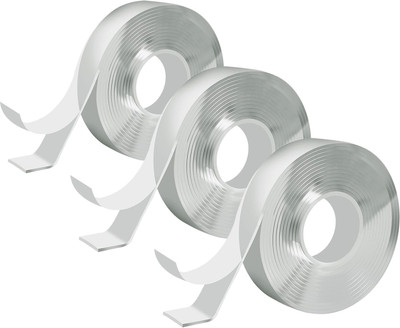 KUBER INDUSTRIES Double Side Handheld Cello Tape & Tape Dispenser (Manual)(Set of 3, Transparent)