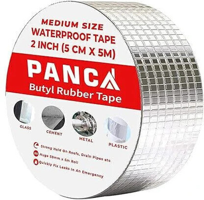 NAKSHT Aluminium tape 2 inch x 5 mtr Sealer Butyl Strong Tape for PipeRoof & Tank Leakage Waterproof Seal Repair Tape (Manual)(Set of 1, Silver)