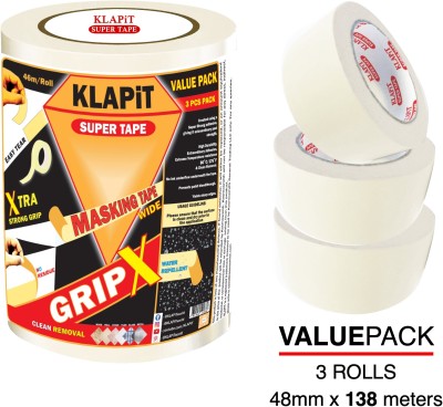 KLAPiT GripX Masking Tape - Single Sided Tape 48mm x 46m Handheld Masking Tape (Manual)(Set of 3, off-white)