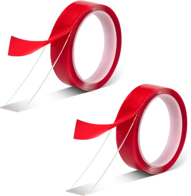 Spotview Strong Acrylic Adhesive Clear Double Sided Tape In 18 MM x 10M Size Release liner Heavy duty Mounting Tape |Heat Resistant Double-sided Transparent Clear Adhesive (Manual)(Set of 10, Red)