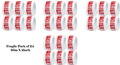 Creative Mart Handle with Care Fragile Tape Printed Tape - (65m x 2inch) (Manual)(Set of 24, White)
