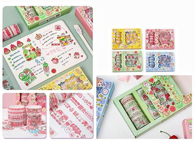 N J FASHION HUB SINGAL SIDE TAPE SET WASHI TAPE (Manual)(Set of 6, Multicolor)