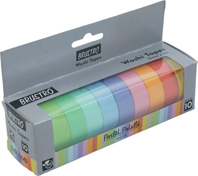 BRuSTRO Washi Tapes Pastel Palette Solids Shade 15mm x 5mtrs (Manual)(Set of 10, Multi Colours)