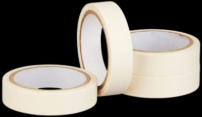 VOIISH Single sided Multi-Use for Carpenter Labeling, Painting, Packing Adhesive Leaves No Residue Masking Tape 1 Inch 24 mm x 25 Meters (Pack of 4) of Multi-Use, Easy Tear Tape (Manual)(Set of 4, Off White)