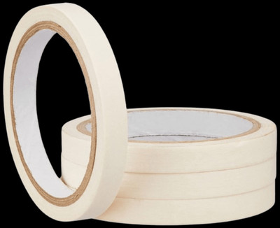 VOIISH Single sided Used Carpenter Labeling, Painting, Packing Adhesive Leaves No Residue. Masking Tape 1/2 Inch 12 mm x 25 Meters (Pack of 4) of Multi-Use, Easy Tear Tape (Manual)(Set of 4, Off White)