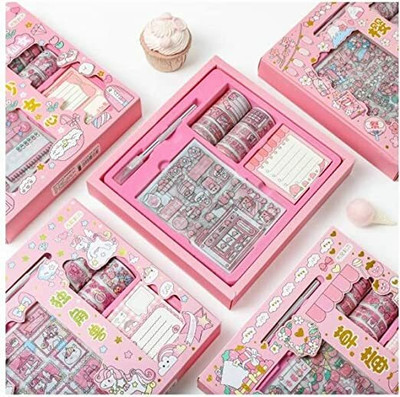 N J FASHION HUB SINGAL SIDE WASHI TAPE SET WITH STICKERS WASHI TAPE SET WITH STICKERS (Manual)(Set of 12, Multicolor)
