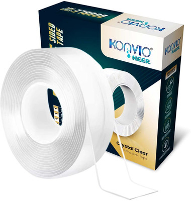 konvio neer Heavy Duty Double-Sided Washable Tape Adhesive, Reusable, Strong Sticky Tape for Wall, Office, Kitchen, Household, Schools, Removable, (1mm x 30mm x 3Meter) Tape Dispenser (Manual)(Set of 1, White)