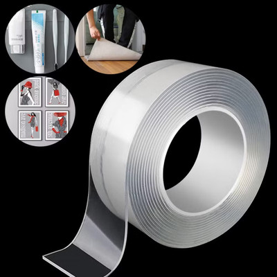 Induxin Tape Washable, Reusable, No Residue, for Home & Office NA IVY Double Grip Nano Tape | Multipurpose Super Sticky Gel Grip Mounting Tape (Manual)(Set of 1, Transparent)