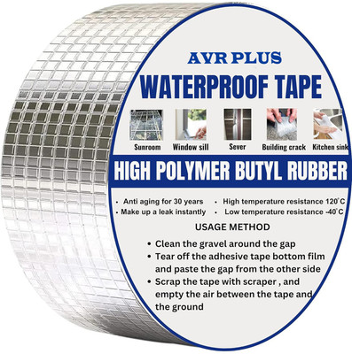 AVR PLUS Waterproof Butyl Rubber Tape (Pack of 1) 5cm x 5mts Strong Adhesive Aluminium Foil Tape for all Repair and Leakage Solutions (Manual)(Set of 1, Silver)