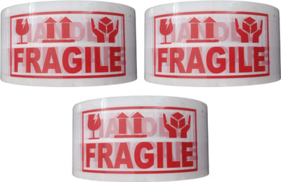 Singhal Handle with Care Fragile Tape Packaging Tape (3 Roll) 48mm X 65 Meter Printed Tape (Manual)(Set of 3, White, Red Print)