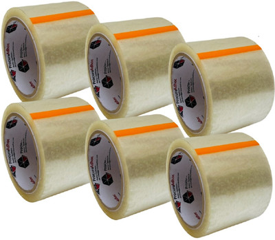 ProcureAdhoc Single Sided 3 Inch, 65 Metre Complete Length & Good Adhesive Cello Tape (Manual)(Set of 6, Transparent)