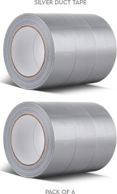 LXMI Heavy Duty Silver Duct Tape 6 Roll Multi Pack Industrial Lot – 25 m x 2 inch Wide Large Bulk Value (Pack of 6) Silver Original (Manual)(Tear by Hand)