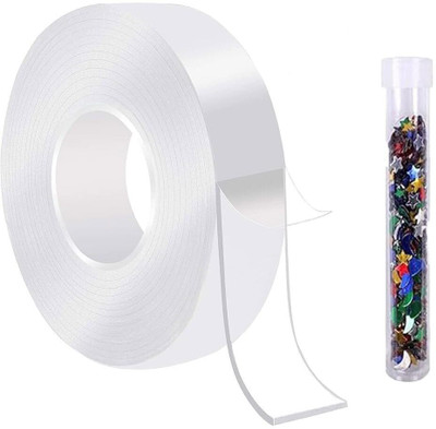 VOIISH Nano Anti Slip Heavy Grip Tape 3 Meter Transparent Adhesive Tape Double sided Grip for Metal, Glass, Wall, Home, Office and Décor Double Sided Handheld Nano Tape Removable Washable and Reusable (Manual)(Set of 1, Transparent White)