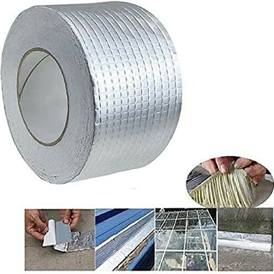 MAITRI ENTERPRISE Waterproof and Heat resistant Aluminum Foil Butyl Rubber Tape Leak Proof M16 5 m Butyl Tape(Silver Pack of 1)