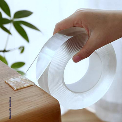 Saumabhi Creations Nano Double Sided Magic Tape - Heavy Duty Grip Tape for Bathroom, DIY, Car, Wall, Balloon and More - Transparent, Washable, and Reusable (Manual)(Set of 1, Transparent)