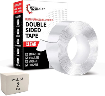 Spotview Double Sided Tape Manual Removable Traceless Mounting Best Suited for Wall Tape (Manual)(Set of 2, Transparent)