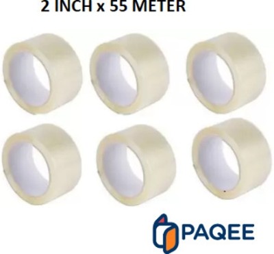 PAQEE Single sided Packaging Tape Adhesive BOPP (2 inch x 55 M) Cello Tape (Manual)(Set of 6, Transparent)