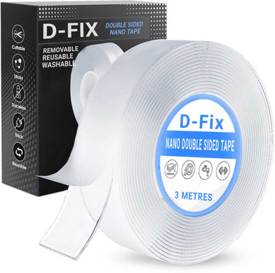 Dfix Transparent Strong Washable Reusable Anti Slip Nano Grip Tape Handheld Mini Multipurpose Removable Traceless Mounting Adhesive Tape (Manual)(Set of 1, Transparent)