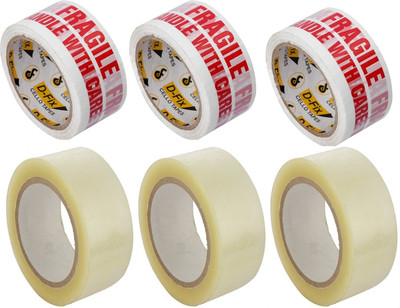 BEFLIX single side Cello Tape Fragile Handle Care Tape with Transparent Tape Packing Tape (Manual)(Set of 6, Transparent)