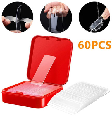 ZWINKO 60 PCS Waterproof Double-Sided Stick Adhesive Stickers with Storage Box Adhesive Dispenser STICKER (Manual)(White)
