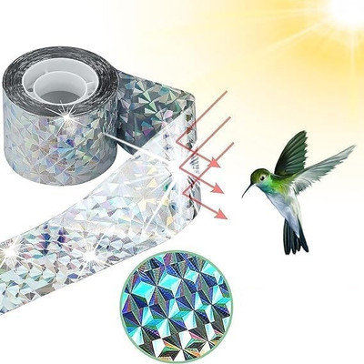 FLOXIT Holographic Bird Scare Tape, Ribbon Reflective Flash Tape Woodpecker Deterrent Tape (Manual)(Set of 1, Silver)