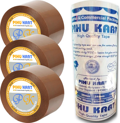 Pihu Kart Single Sided Manual Cello Tape (Manual)(Set of 3, Brown)