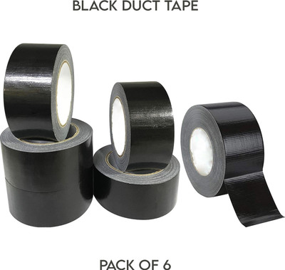 LXMI Heavy Duty Black Duct Tape 6 Roll Multi Pack Industrial Lot – 25 m x 2 inch Wide Large Bulk Value (Pack of 6) Black Original (Manual)(Tear by Hand)