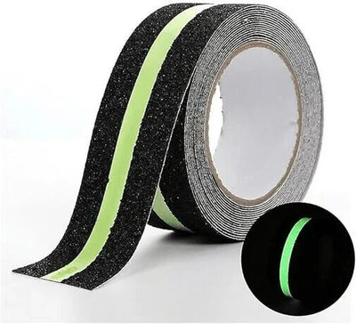 NIMYANK Anti-Slip Grip Tape Non-Slip Traction Tapes with Glow in the Dark Dark Strip In Middle Dispenser Dispenser anti slip glow tap Reduce the Risk of Slipping Indoor/Outdoor Stair Tread Step (Manual)(Set of 1, Black with Green Glow)