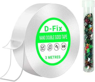 Dfix Double Sided Transparent Grip Gel Tape for Walls Handheld 3 Meter Double Sided Adhesive Silicon Nano Tape (Manual)(Set of 1, Transparent)