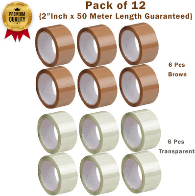 Boxer Brown Transparent Adhesive Tape (Pack of 12) 48mm x 50 Meter Length Guaranteed Self Adhesive Tape (Manual)(Set of 12, Brown, Transparent)