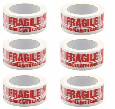 BEFLIX single na Fragile Handle With care Printed Cello Tape (Manual)(Set of 6, Red, White)