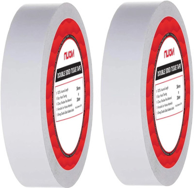 Nuovi Double Sided Tissue Tape | Ideal for Envelops, Posters, Crafting, DIY & More | Multipurpose Pack of 2 Tissue Tape (Manual)(White)