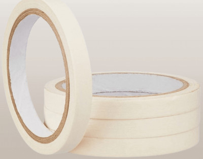 VOIISH Single sided Used Carpenter Labeling, Painting, Packing Adhesive Leaves No Residue. Masking Tape 1/2 Inch 12 mm x 25 Meters (Pack of 4) of Multi-Use, Easy Tear Tape (Manual)(Set of 4, Off White)
