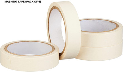 VOIISH Single sided Multi-Use for Carpenter Labeling, Painting, Packing Adhesive Leaves No Residue Masking Tape 1 Inch 24 mm x 25 Meters (Pack of 4) of Multi-Use, Easy Tear Tape (Manual)(Set of 4, Off White)