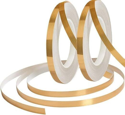 AR Tapes & Plastics Floor Tiles Gold Foil Lines Metalized Mirror Tape Self-Adhesive(1cm x 50m) No Dispenser Gap Sealing Foil Decor Tape (Manual)(Set of 6, Gold)