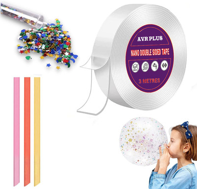 AVR PLUS Nano Tape with 1 Glitter 3 Straw Double Sided Tape Bubble for Kids Balloons (Manual)(Set of 1, Transparent)