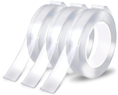 Metrite INDIA Original Double sided Magic Strong Grip Tape, Waterproof Adhesive Reusable Tape Multi-function: suitable for kitchen, bathroom, living room, office, etc. Stickey Double side tap (Manual)(Set of 3, White)