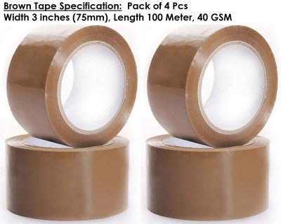 Synervo PACKAGING TAPE_WIDTH 3 INCH (7.5 CM) * LENGTH 100 METER_SINGLE SIDED, HAND HELD, SELF ADHESIVE (Manual)(Set of 4, Brown)