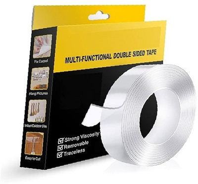 Eclet Nano Double Sided Tape, Multipurpose Super Sticky Gel Grip Mounting Tape, No Residue, for Home & Office, 2mm Thick, 1.2 Inch Wide, Transparent (3 mtrs) Multipurpose Washable, Reusable, (Manual)(Transparent)