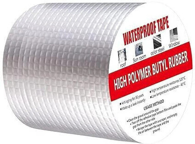 NAKSHT Waterproof Roof Leak, surface Crack, Window Sill Gap, Boat Sealing Adhesive Tape butyl tape (4 inch x 5 meter) (Manual)(Set of 1, Silver)