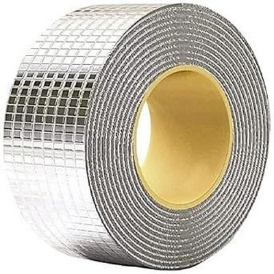 FOKRIM Aluminium tape 2 inch x 5 mtr Water proof Adhesive Heavy Duty Aluminium Foil Tape with Liquid Sealer Butyl Strong Tape for PipeRoof & Tank Leakage Waterproof Seal Repair Tape (Manual)(Set of 1, Silver)