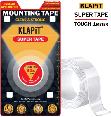 KLAPiT Super Tape - TOUGH 1m Heavy Duty Double-sided Handheld Mounting Tape (Manual)(Set of 1, Clear)