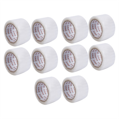 Ki Munik Single Sided Handheld Premium Quality White Transparent Self Adhesive Bopp Tape (Manual)(Set of 10, White)