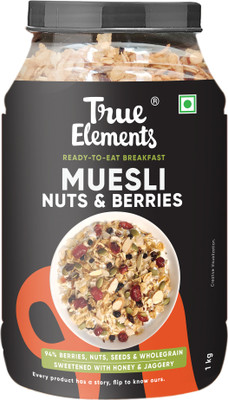 True Elements Crunchy Nuts & Berries Muesli with Almonds & Cranberries, Ready to Eat Breakfast Plastic Bottle(1 kg)