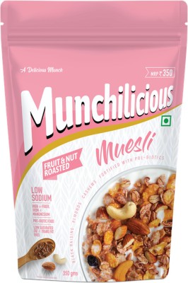 MUNCHILICIOUS Fruit & Nut Roasted Muesli | High in Fiber & Iron | Breakfast Cereal Pouch(350 g)